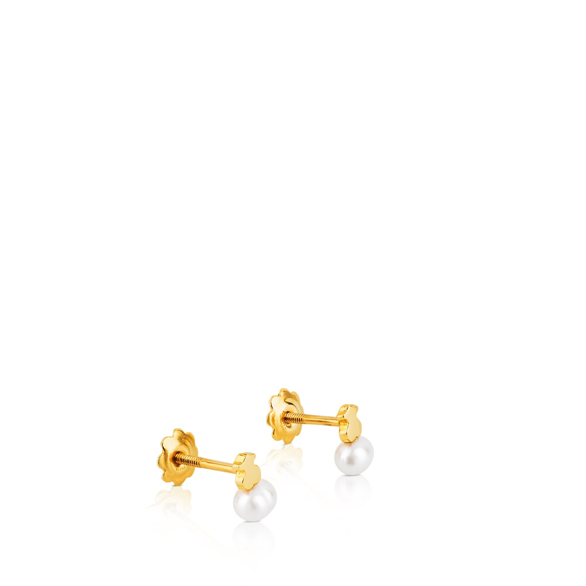 Gold Puppies Earrings with bear motif with a cultured pearl