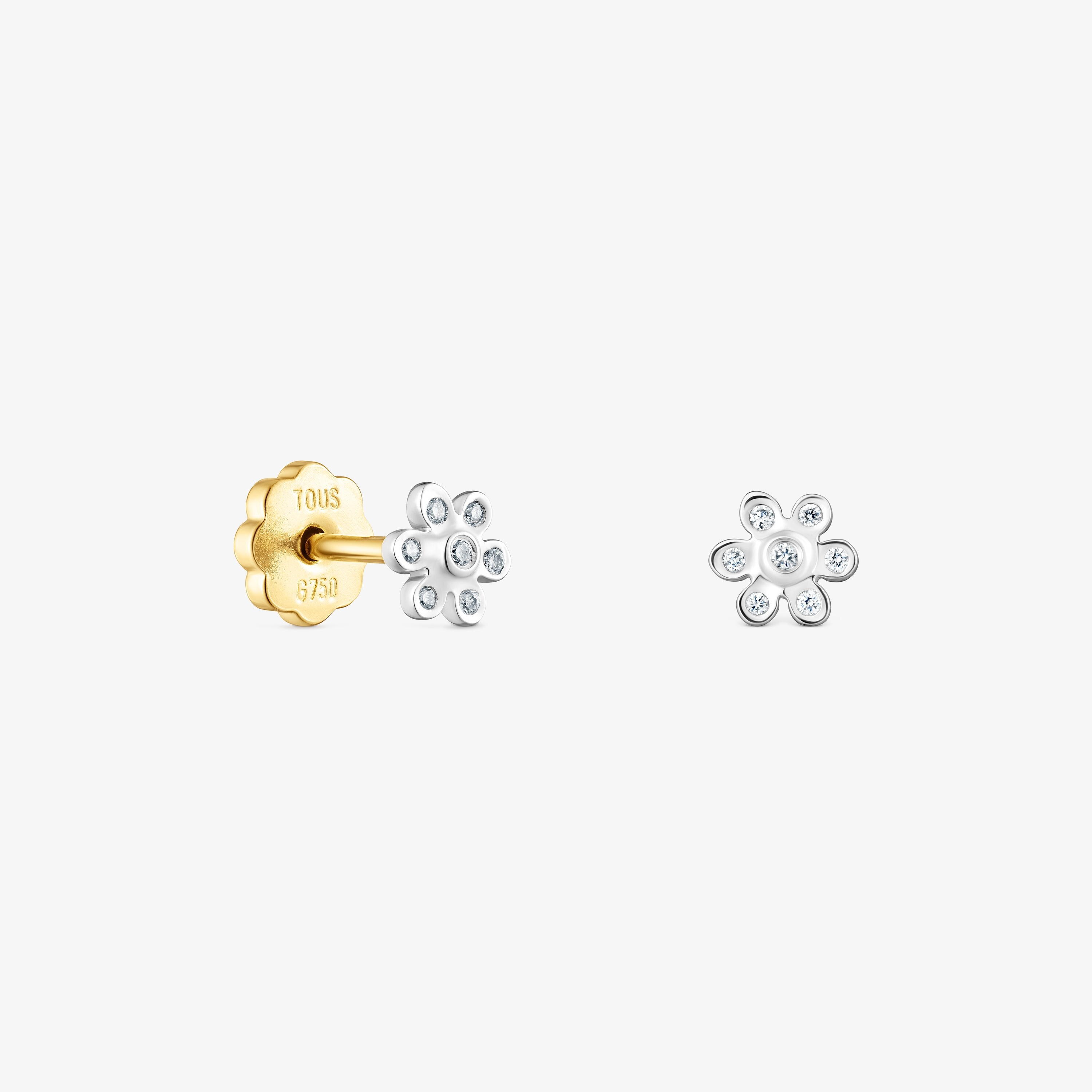 18K white gold TOUS Puppies earrings with diamonds flower motif