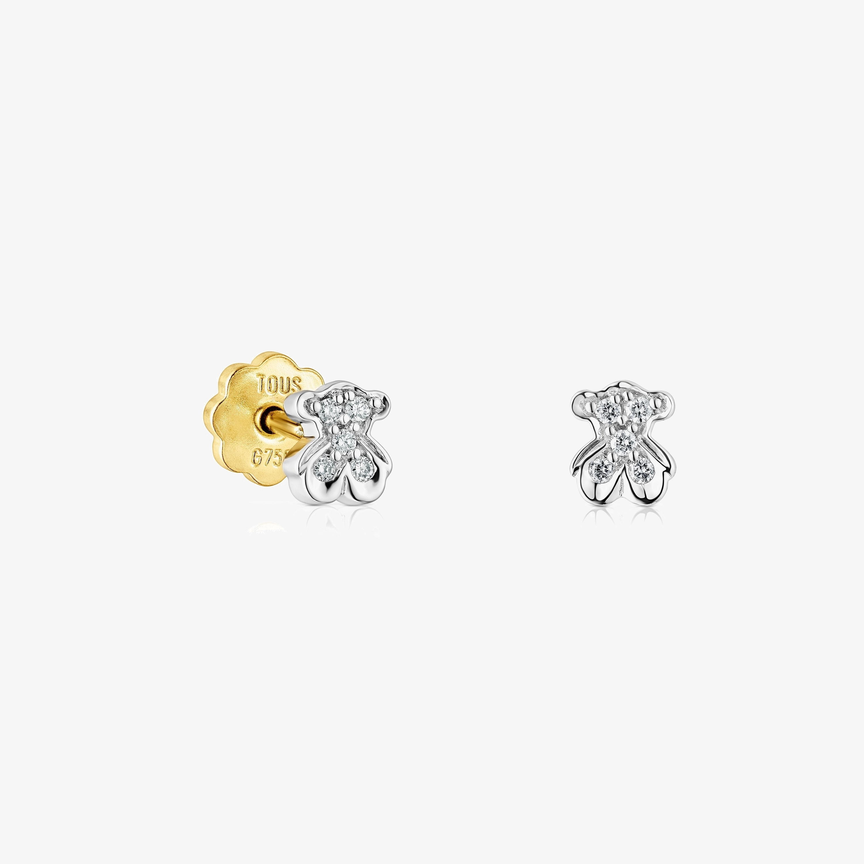 18K white gold TOUS Puppies earrings with diamonds bear motif