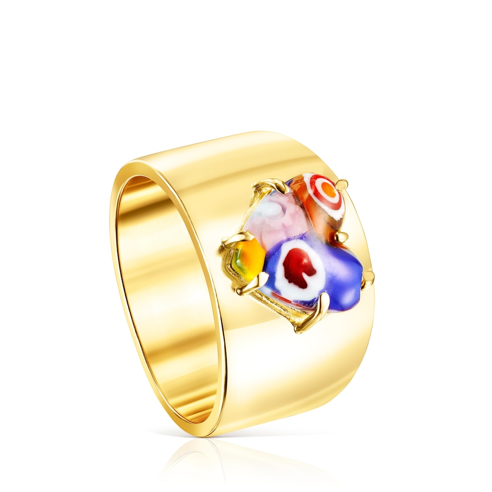 Anillo plata con ba&ntilde;o de oro 18 kt sobre plata y cristal de murano