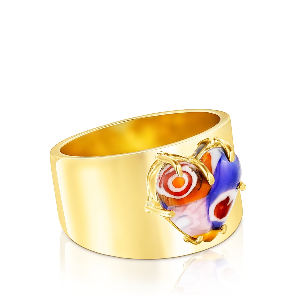 Anillo plata con ba&ntilde;o de oro 18 kt sobre plata y cristal de murano