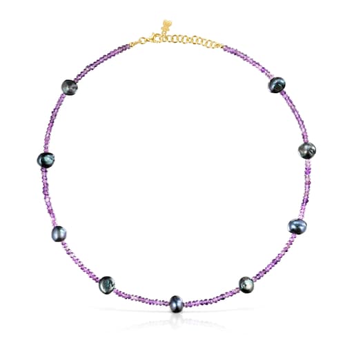 Amethyst TOUS Color Necklace with gray pearls