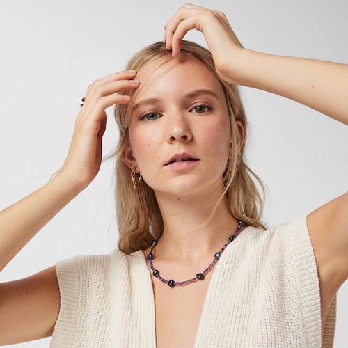 Amethyst TOUS Color Necklace with gray pearls
