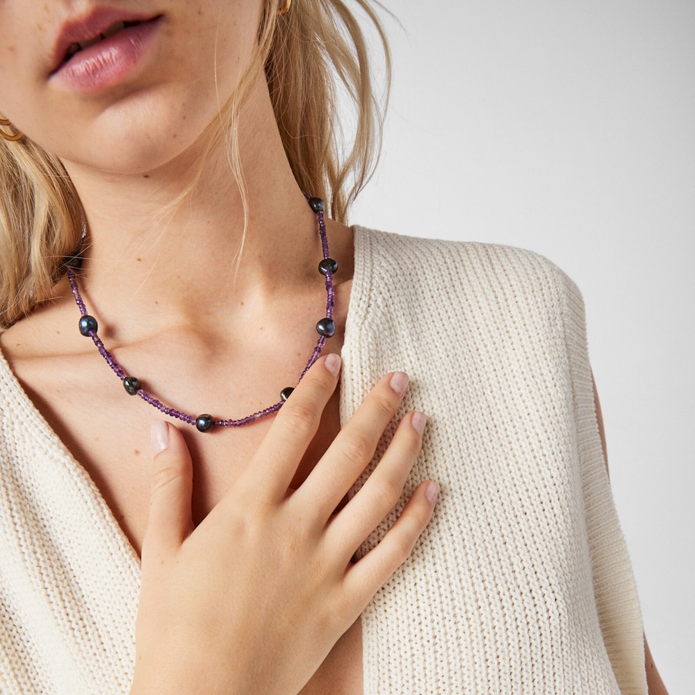 Collar de amatistas y perlas grises TOUS Color