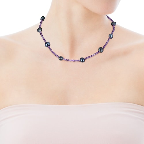 Amethyst TOUS Color Necklace with gray pearls