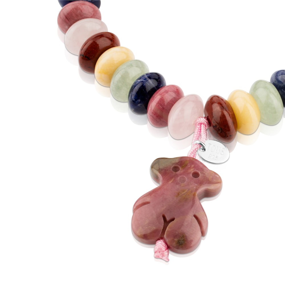 Silver TOUS Color Bracelet with chalcedony Bear motif and multicolor gemstones