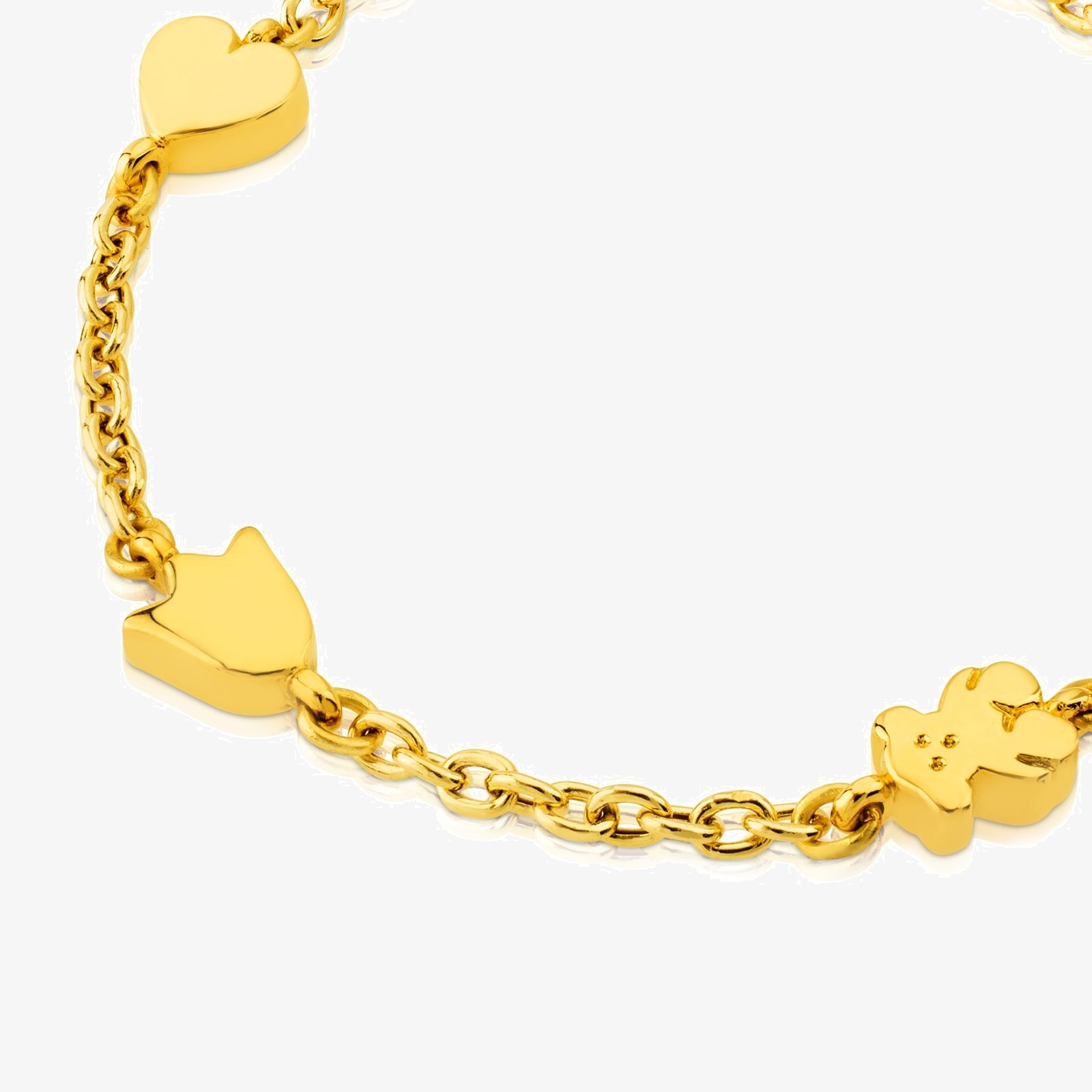 18K solid gold Sweet Dolls Bracelet with Flower, Tulip, Heart and Bear motifs
