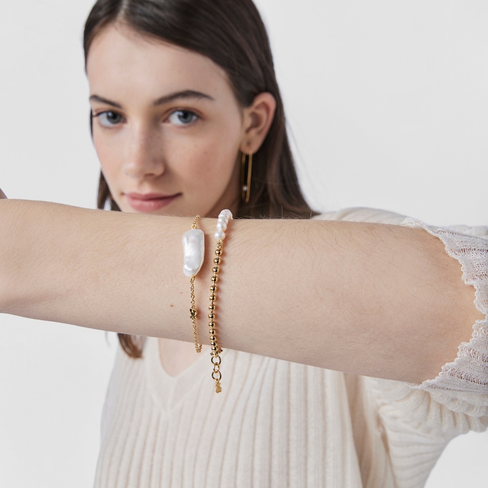 Pulsera TOUS Pearls con ba&ntilde;o de oro 18 kt sobre plata y perla