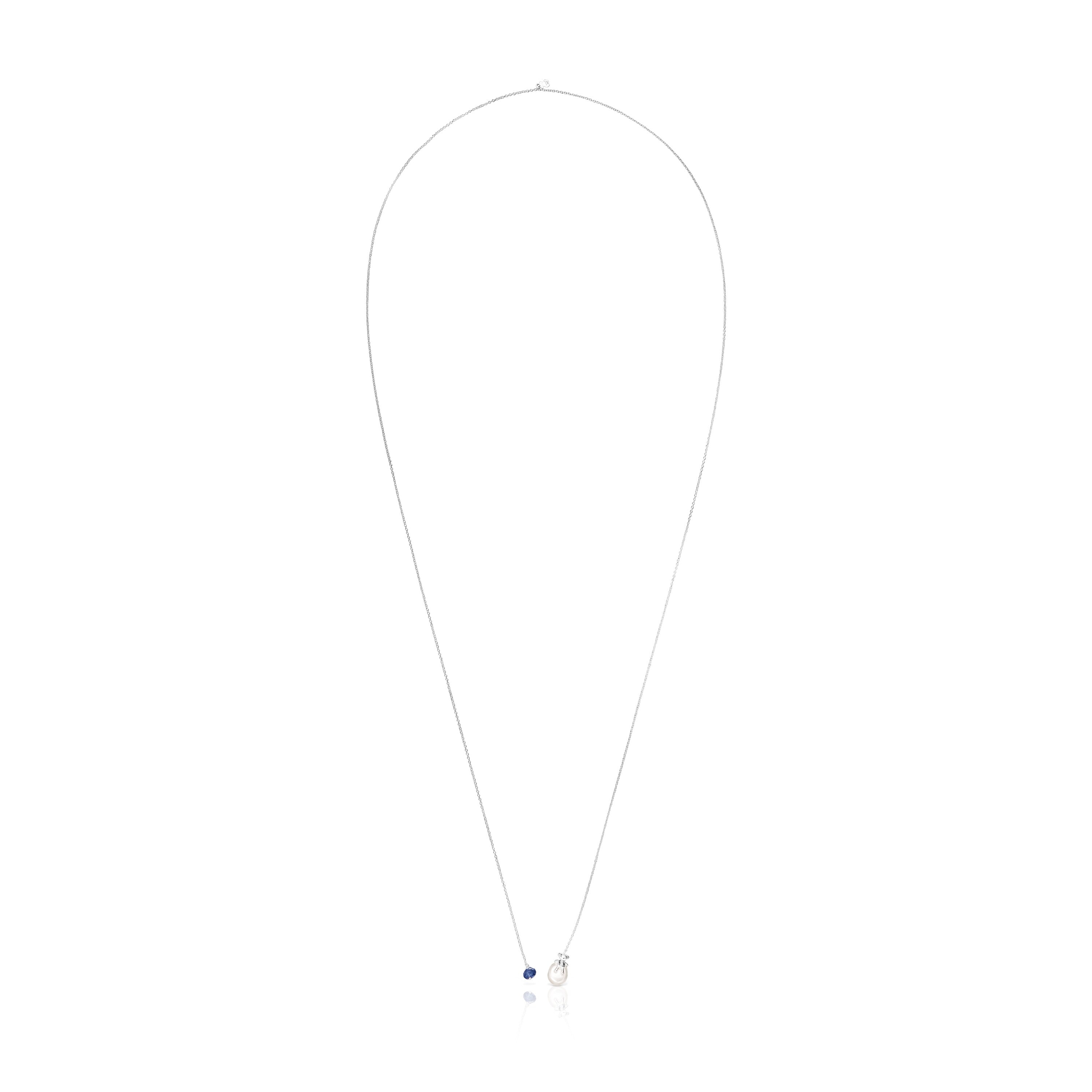 Silver Teddy Bear Gems open Necklace with pearl and tanzanite