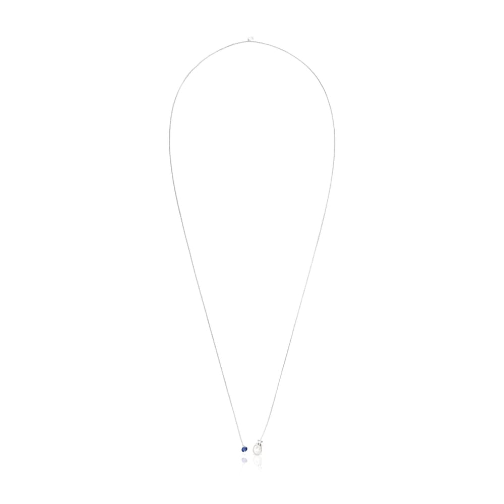 Silver Teddy Bear Gems open Necklace with pearl and tanzanite