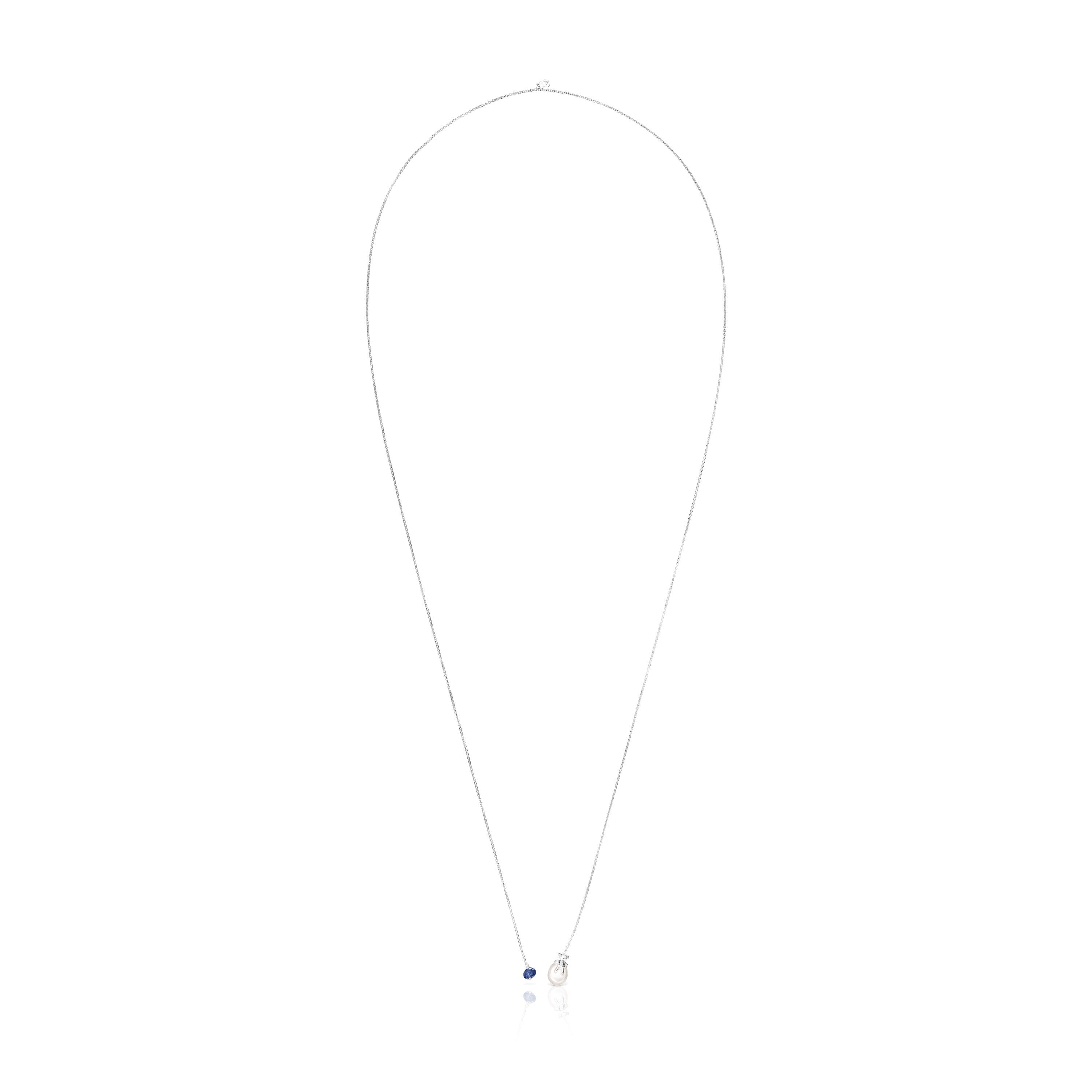 Silver Teddy Bear Gems open Necklace with pearl and tanzanite