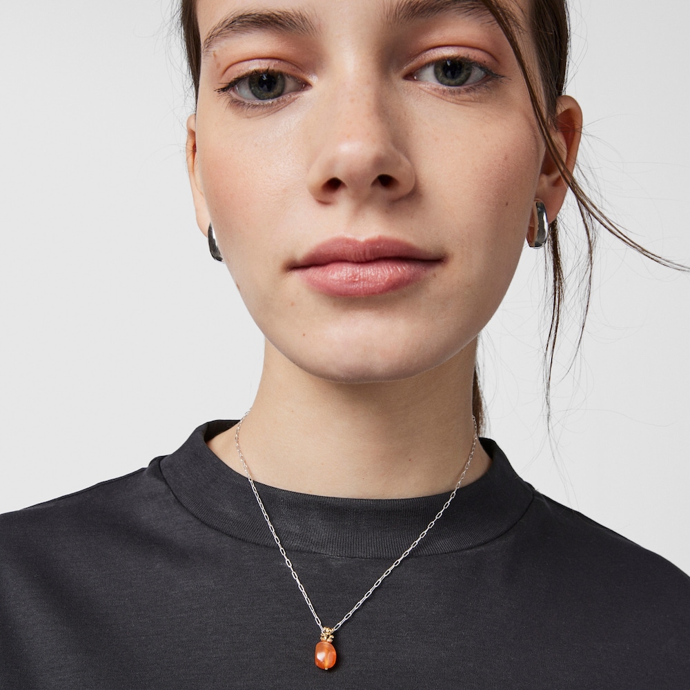 Silver Teddy Bear Gems Necklace with carnelian