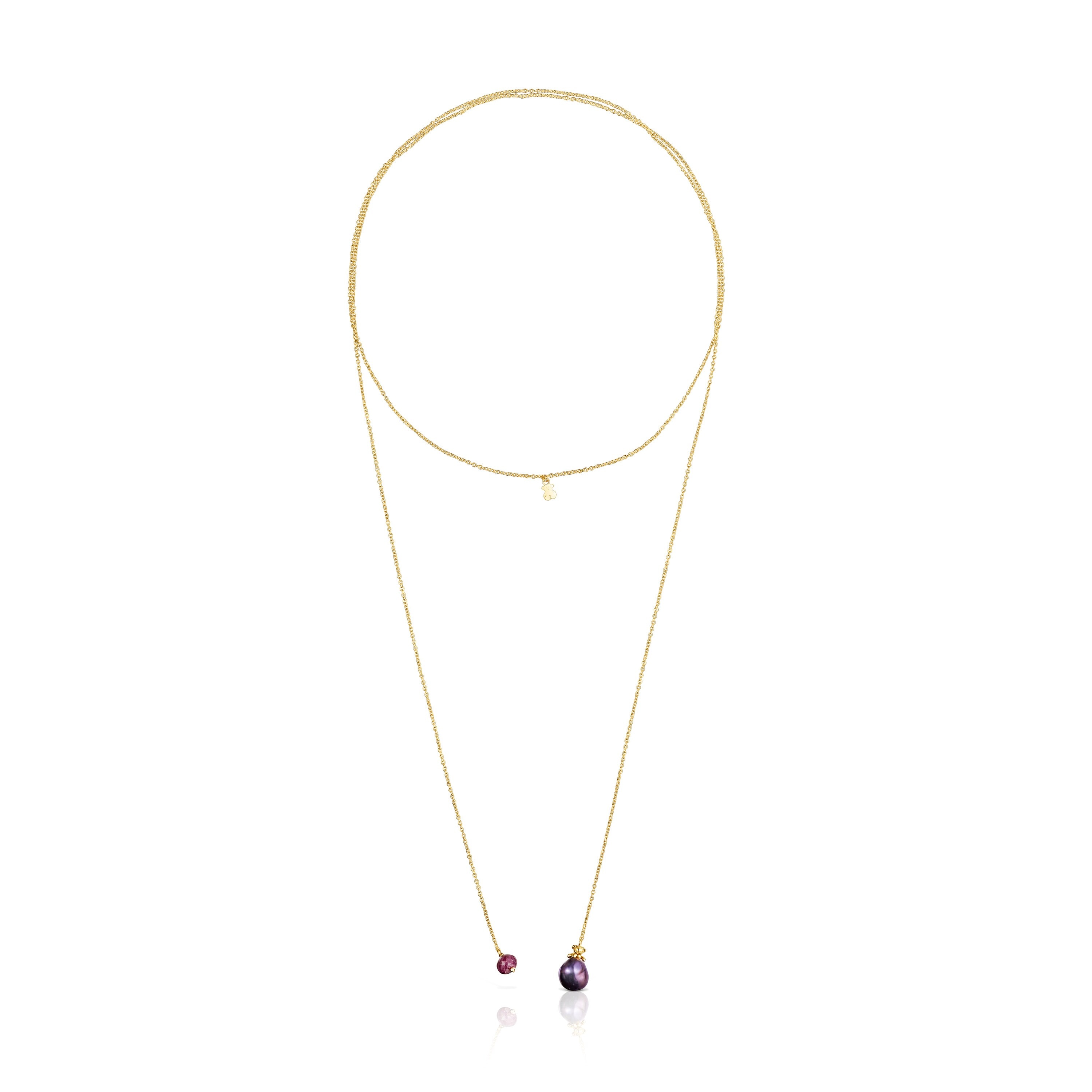 Silver vermeil Teddy Bear Gems open Necklace with pearl and ruby