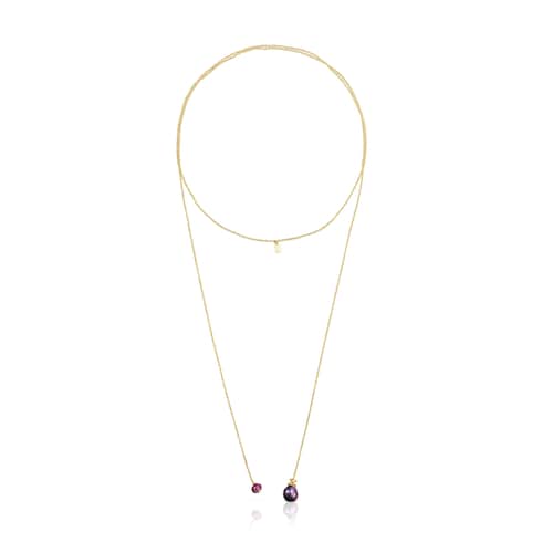 Silver vermeil Teddy Bear Gems open Necklace with pearl and ruby