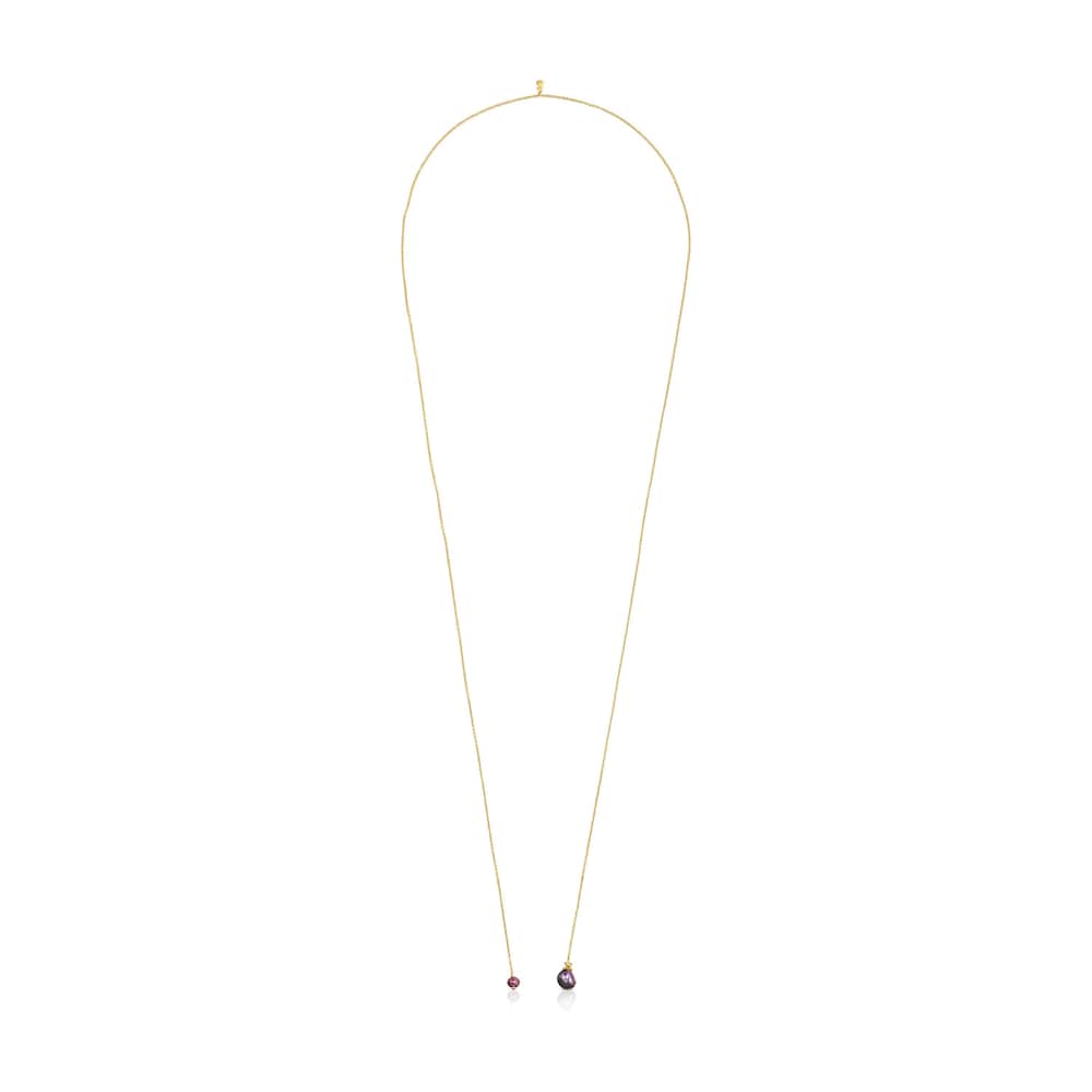 Tous Teddy Bear Gems &ndash; N&aacute;hrdeln&iacute;k zo žlt&eacute;ho striebra Vermeil so &scaron;edou barokovou perlou a rub&iacute;nom