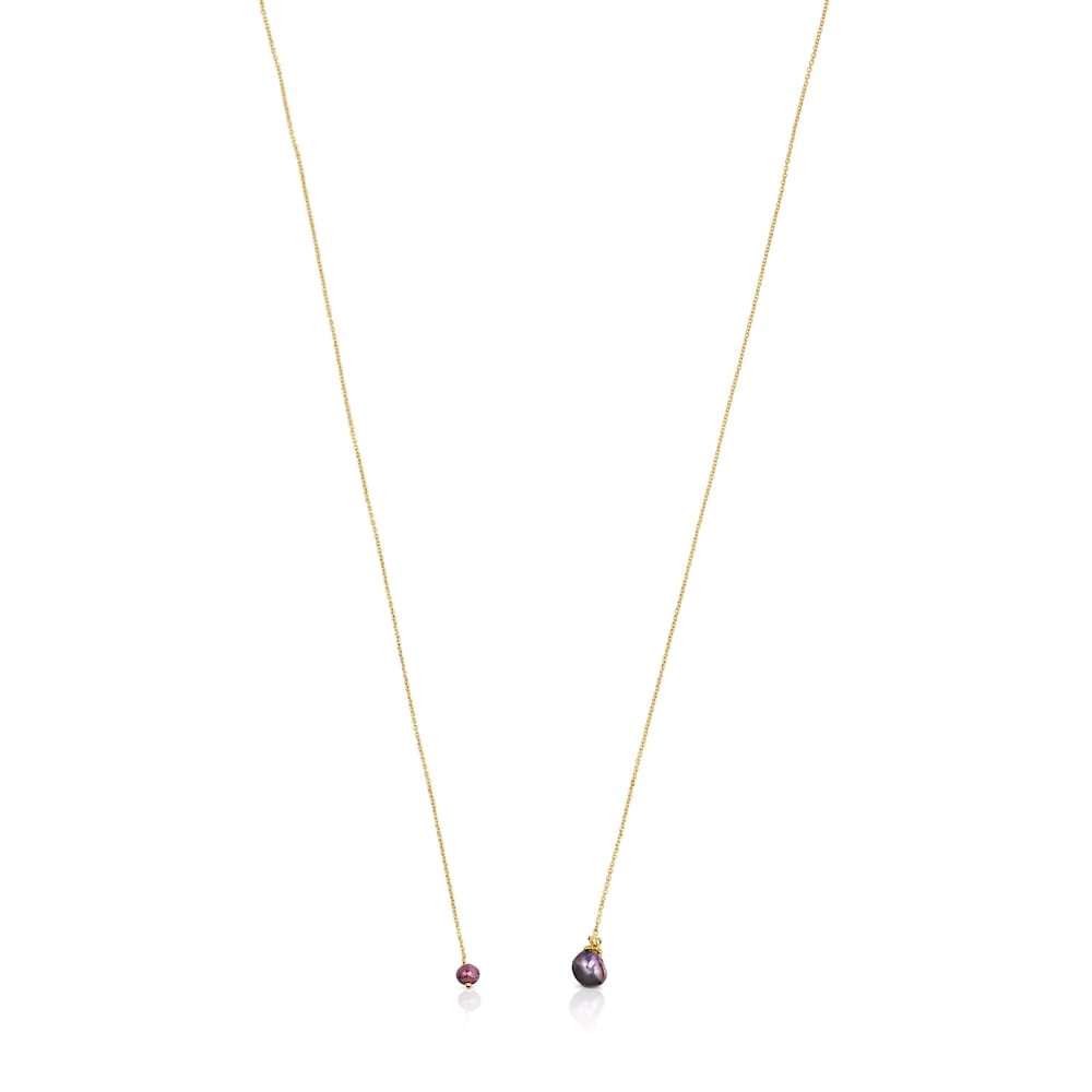 Tous Teddy Bear Gems &ndash; N&aacute;hrdeln&iacute;k zo žlt&eacute;ho striebra Vermeil so &scaron;edou barokovou perlou a rub&iacute;nom