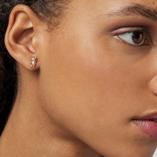 Rose Silver Vermeil Teddy Bear Earrings