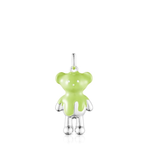 Silver Teddy Bear Pendant with green enamel - Online exclusive