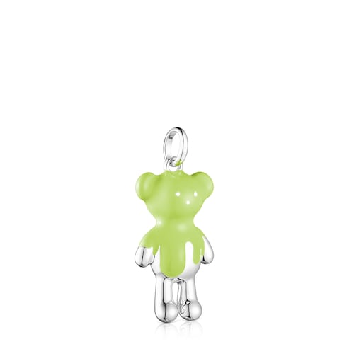 Silver Teddy Bear Pendant with green enamel - Online exclusive
