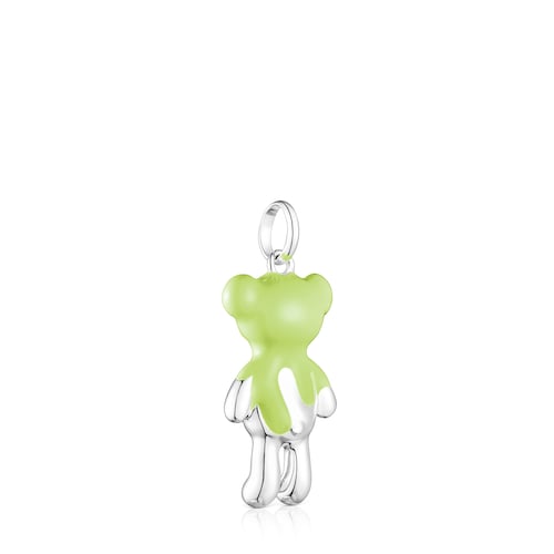 Silver Teddy Bear Pendant with green enamel - Online exclusive