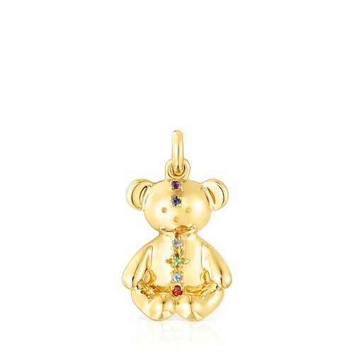 Silver vermeil Teddy Bear Pendant with gemstones