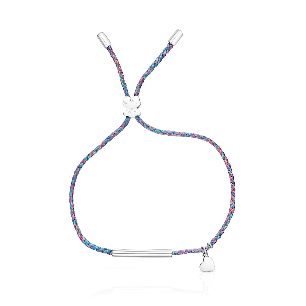 Pulseira TOUS Good Vibes cora&ccedil;&atilde;o em Prata e cord&atilde;o azul