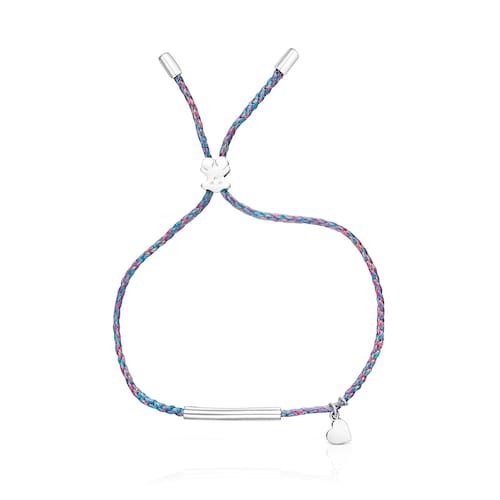 Pulsera coraz&oacute;n de plata y hilo trenzado azul TOUS Good Vibes