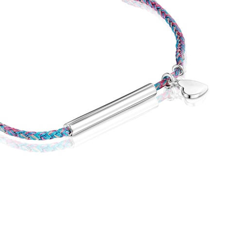 Pulsera coraz&oacute;n de plata y hilo trenzado azul TOUS Good Vibes