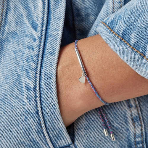 Pulsera coraz&oacute;n de plata y hilo trenzado azul TOUS Good Vibes