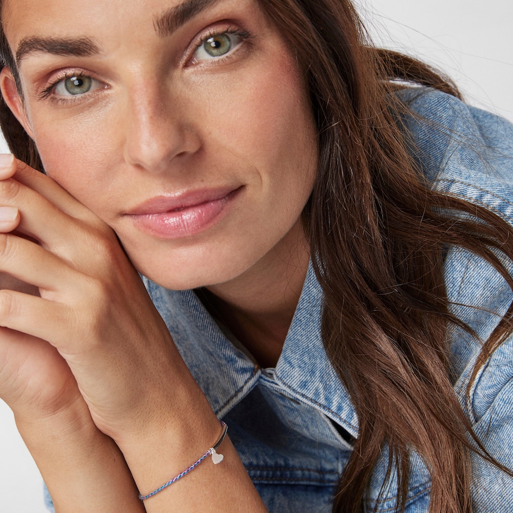 Pulseira TOUS Good Vibes cora&ccedil;&atilde;o em Prata e cord&atilde;o azul