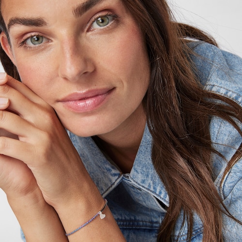 Pulsera coraz&oacute;n de plata y hilo trenzado azul TOUS Good Vibes