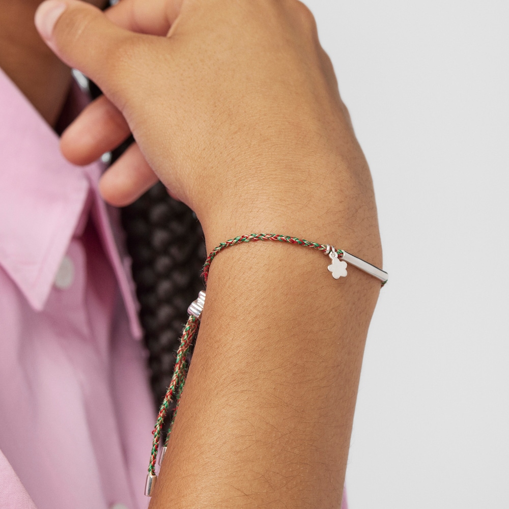 Silver TOUS Good Vibes flower Bracelet with red Cord