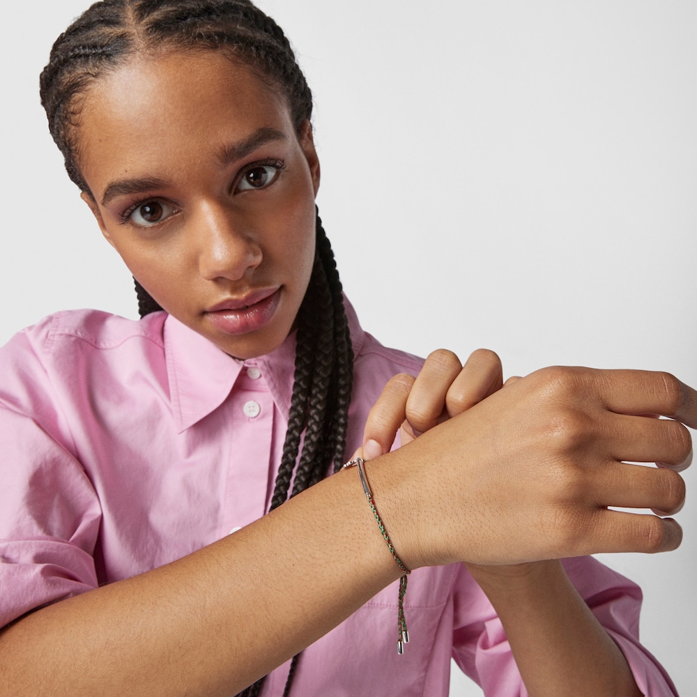 Silver TOUS Good Vibes flower Bracelet with red Cord