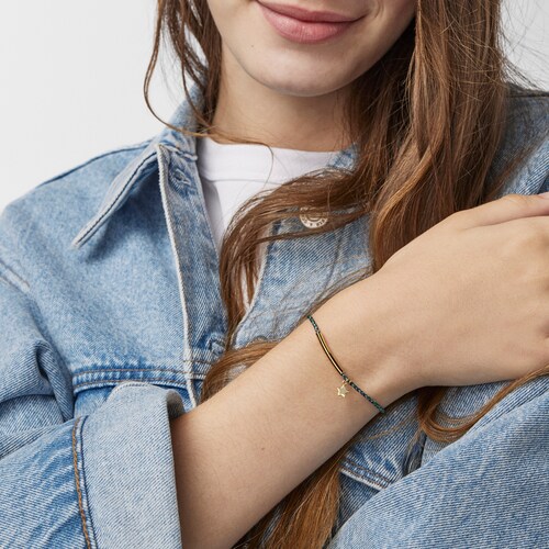 Bracelet TOUS Good Vibes &eacute;toile en Argent vermeil et Cordon vert
