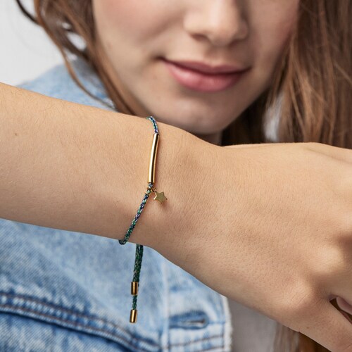 Bracelet TOUS Good Vibes &eacute;toile en Argent vermeil et Cordon vert