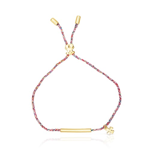 Pulseira TOUS Good Vibes trevo em Prata Vermeil e cordão multicolor