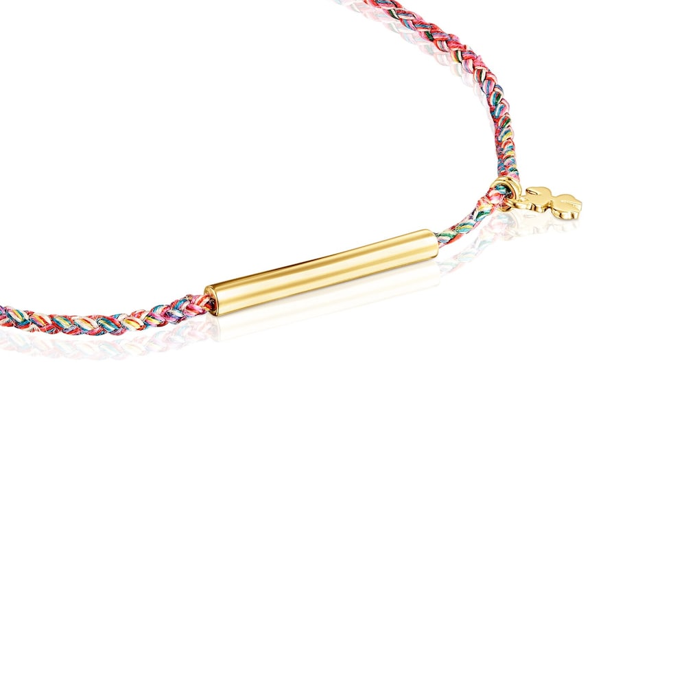 18K gold vermeil TOUS Good Vibes four-leaf clover Bracelet with multicolored Cord