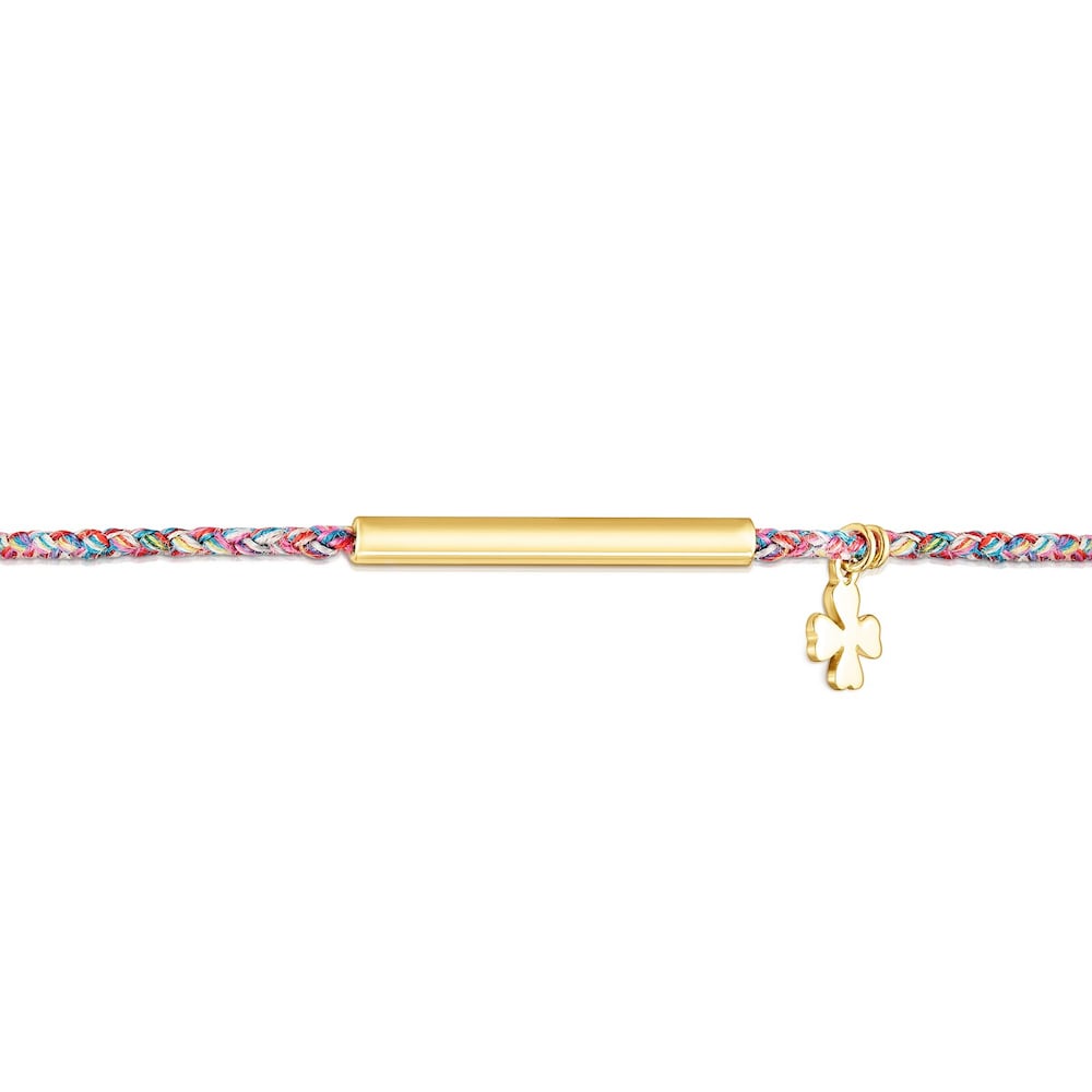 18K gold vermeil TOUS Good Vibes four-leaf clover Bracelet with multicolored Cord