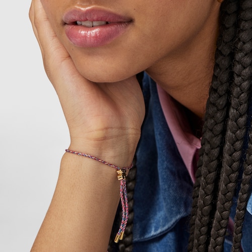 Pulseira TOUS Good Vibes trevo em Prata Vermeil e cordão multicolor