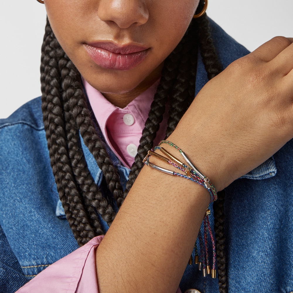 18K gold vermeil TOUS Good Vibes four-leaf clover Bracelet with multicolored Cord