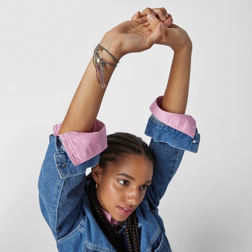 Pulseira TOUS Good Vibes trevo em Prata Vermeil e cordão multicolor