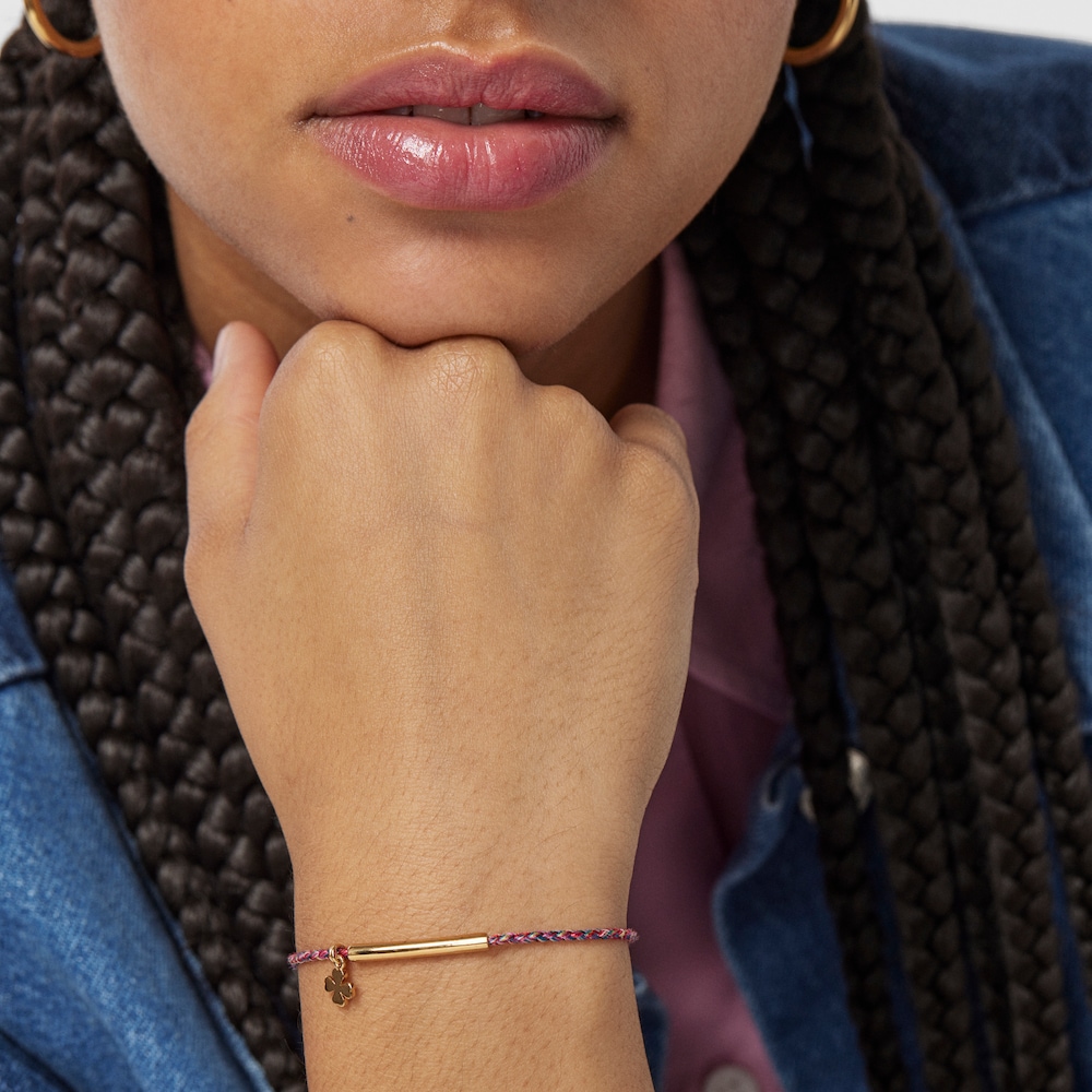 18K gold vermeil TOUS Good Vibes four-leaf clover Bracelet with multicolored Cord