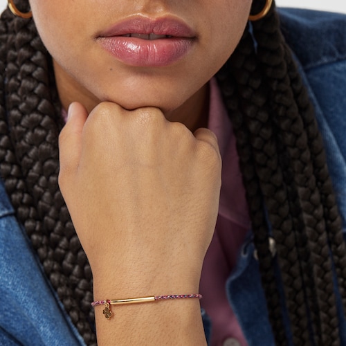 Pulseira TOUS Good Vibes trevo em Prata Vermeil e cordão multicolor