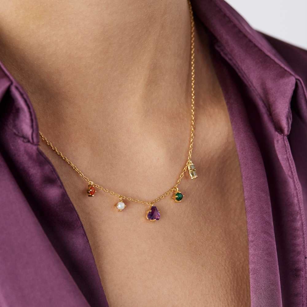 Collar TOUS Good Vibes con ba&ntilde;o de oro 18 kt sobre plata y gemas