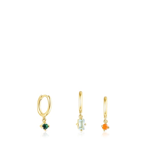 Set of Silver Vermeil TOUS Good Vibes Earrings with Gemstones