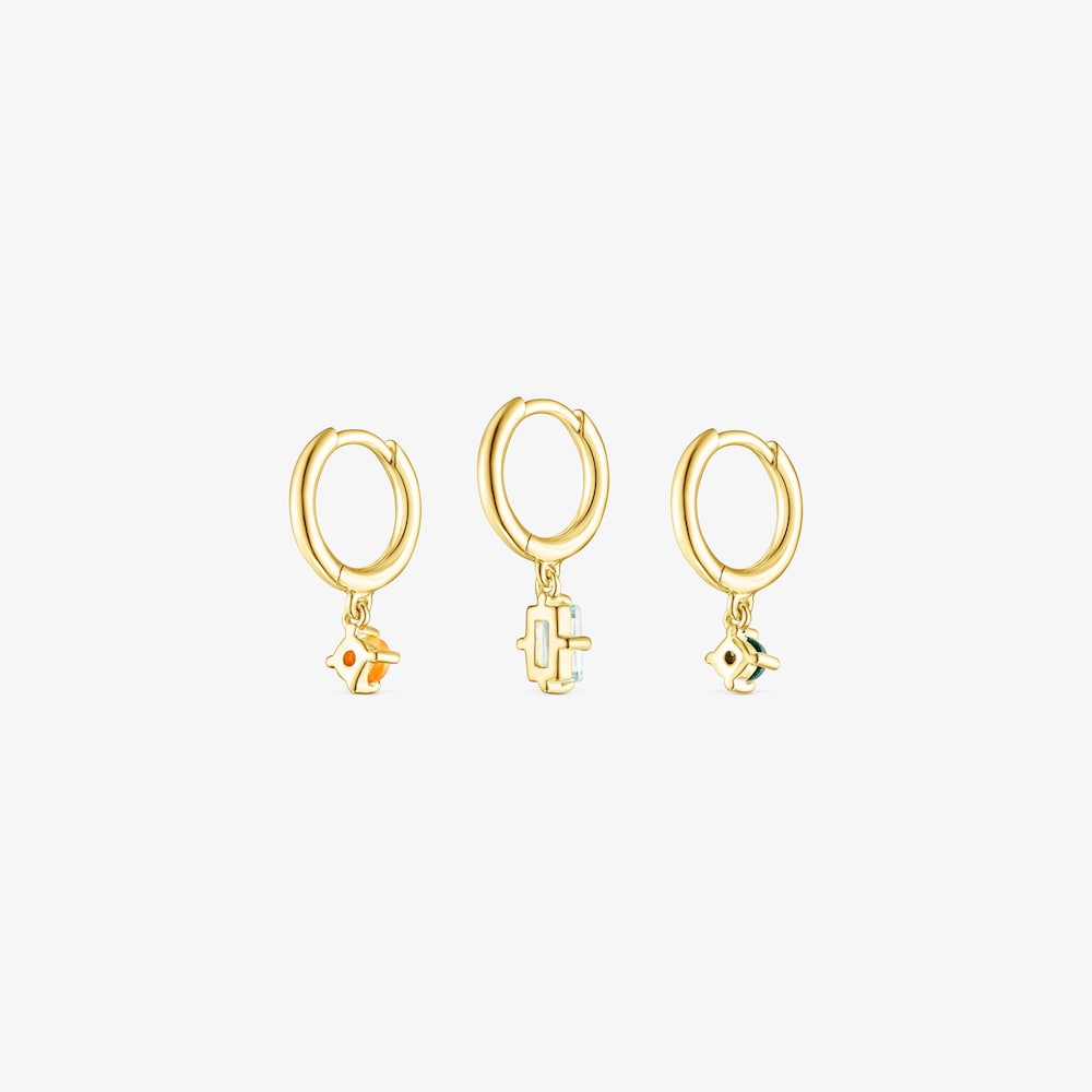 Pack de Pendientes con ba&ntilde;o de oro 18 kt sobre plata y gemas TOUS Good Vibes