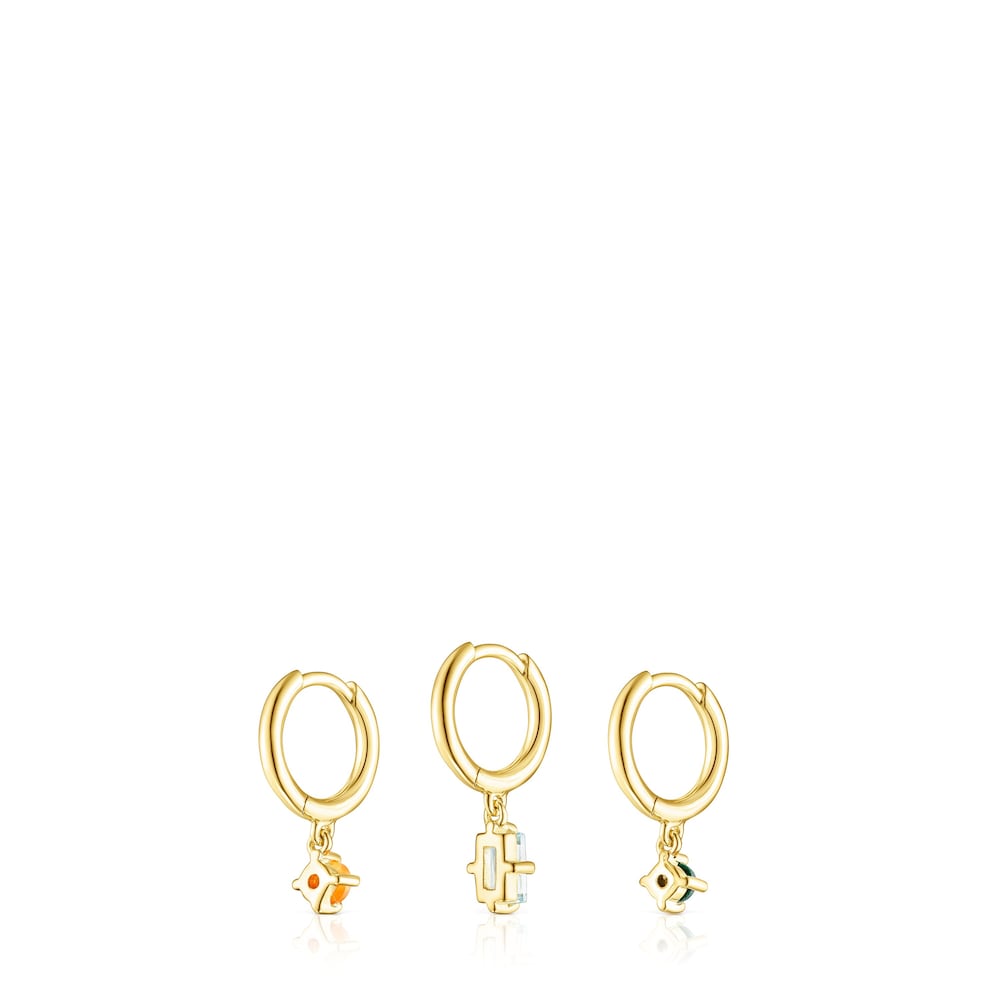 Set of Silver Vermeil TOUS Good Vibes Earrings with Gemstones