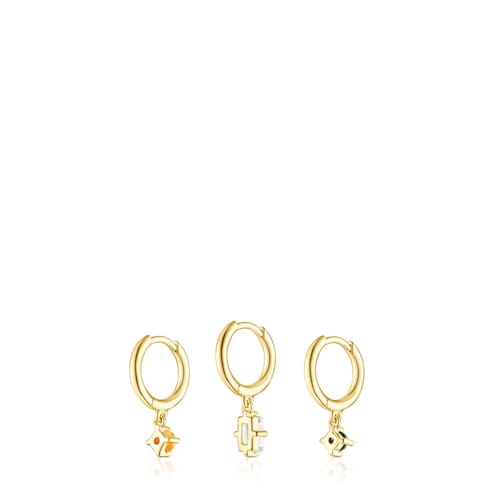 Set of Silver Vermeil TOUS Good Vibes Earrings with Gemstones