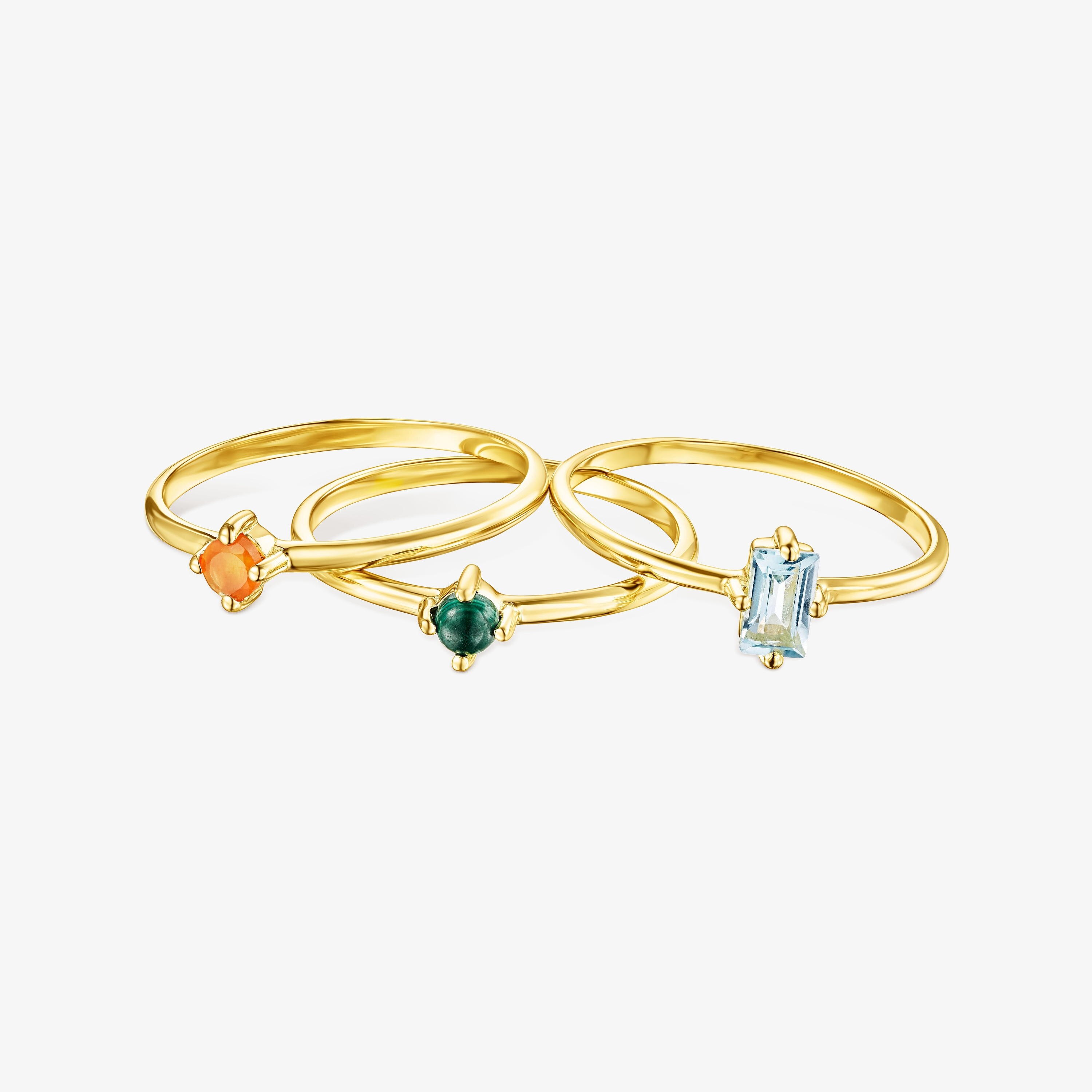 Set of 18K gold vermeil TOUS Good Vibes Rings with Gemstones