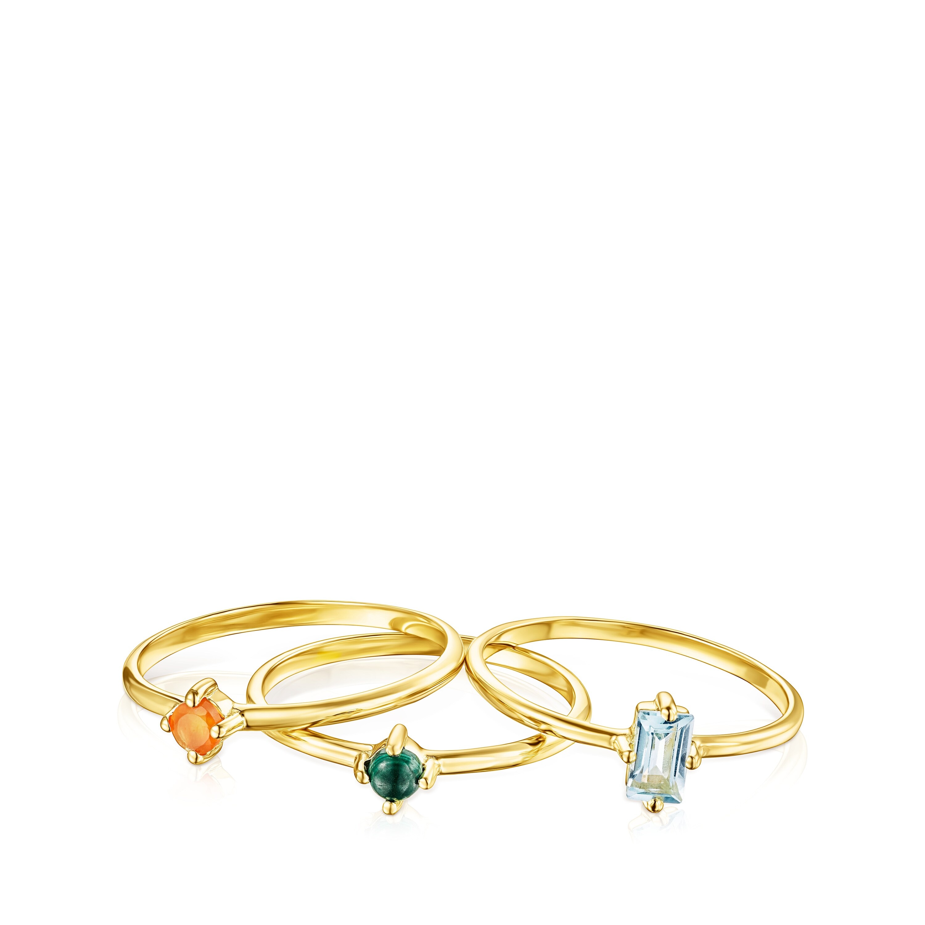 Set of Silver Vermeil TOUS Good Vibes Rings with Gemstones